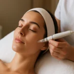 Žena na mezoterapeutickom ošetrení pleti s mikroihličkovou technológiou.