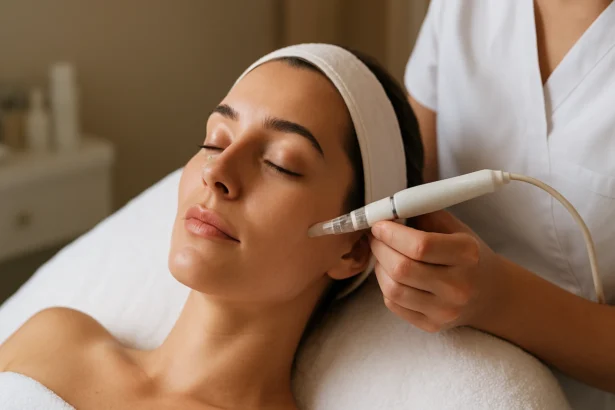 Žena na mezoterapeutickom ošetrení pleti s mikroihličkovou technológiou.