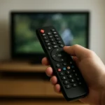 Osoba ovládajúca televíziu infračerveným diaľkovým ovládačom.