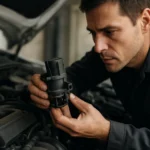 Mechanik kontroluje DISA ventil pri motorovej opravárenskej činnosti.