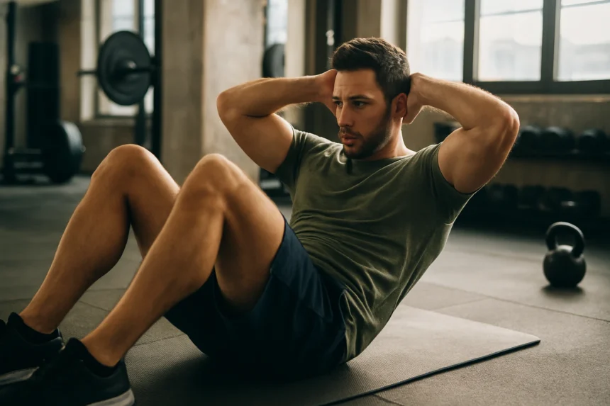 Muž cvičiaci brušné svaly v posilňovni