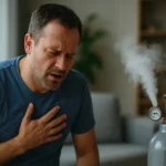 Muž sťažujúci si na dýchacie ťažkosti spôsobené oxidom uhličitým.