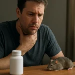 Muž znepokojený účinkami potkania jedu a otravy.