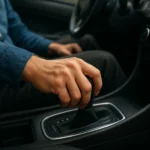 Ruka ovládajúca posuvnú prevodovku v automobile.