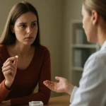 Žena s núdzovou antikoncepciou diskutuje s lekárkou.