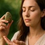 Žena s unakitem, ktorý podporuje duchovné a energetické prebudenie.