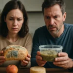 Pár skúma staré potraviny s obavami a hľadá rizikové znaky