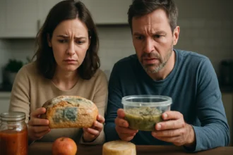 Pár skúma staré potraviny s obavami a hľadá rizikové znaky