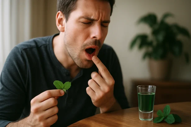 Muž s mentolom, ktorý sa chystá na osvieženie dýchacích ciest.