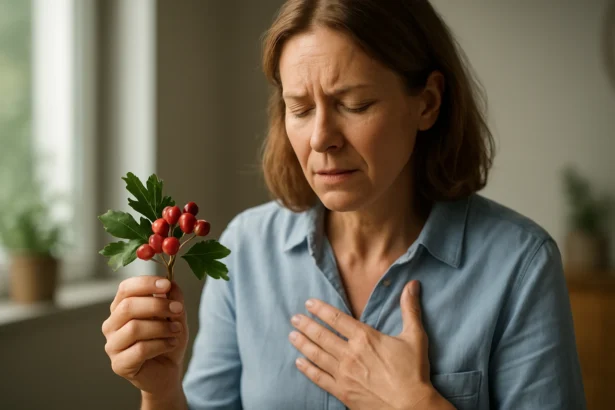 Žena skúma hloh, ktorý môže podporiť zdravie srdca.
