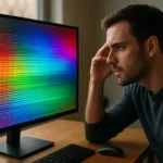 Muž skúmajúci farebný LED monitor s jasným zobrazením