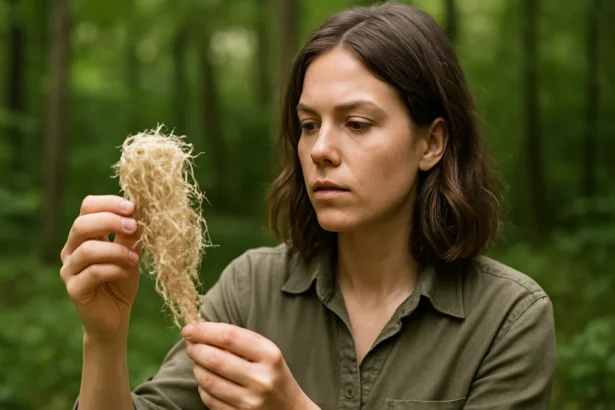 Žena skúma celulózu v prírodnom prostredí.