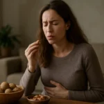 Žena pomáha sebe s trávením pomocou vlašských orechov