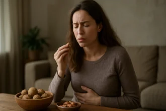 Žena pomáha sebe s trávením pomocou vlašských orechov