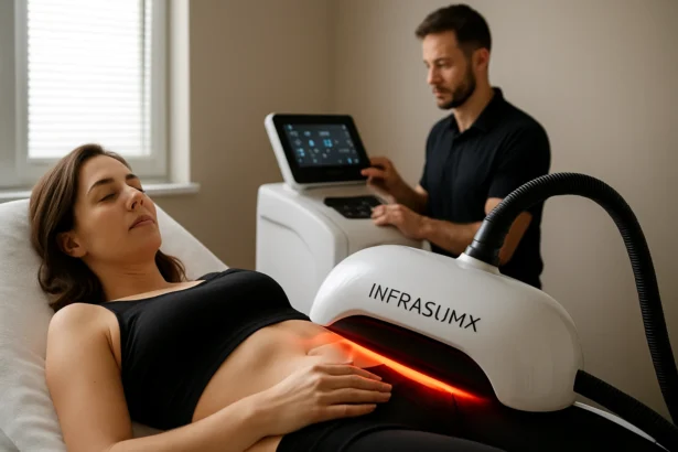 Žena undergoing InfraslimX terapia na spaľovanie tuku