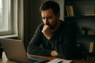 Muž premýšľa o pesimizme a jeho výhodách pri plánovaní.