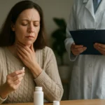 Žena s problémami so štítnou žľazou sa konzultuje s lekárom