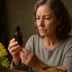 Žena skúma liečivý extrakt zo žltého kenvirágu.