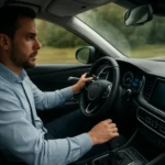 Muž riadi auto s rýchlostne závislým servoriadením pre lepšie pohodlie.