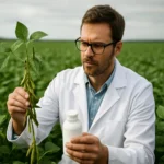 Vedec analyzujúci rastliny a pesticídy na poli