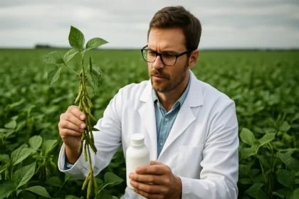 Vedec analyzujúci rastliny a pesticídy na poli