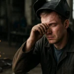 Hegesztovanie: Muž si chráni oči pred svietením a iskrami.