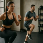 Dvojica cvičiacich ľudí na Tabata tréningu v posilňovni