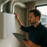 Muž kontroluje automatický ventilačný systém v modernom dome.