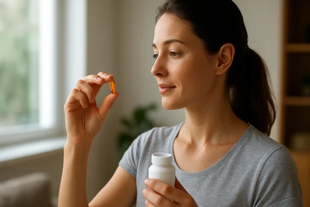 Žena s doplnkom Q10 koenzýmu v ruke