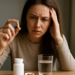 Žena s nedostatkom energie a vitamínu B6, zvažuje doplnok.