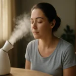 Žena používa vapozón na relaxáciu a zlepšenie pleti.