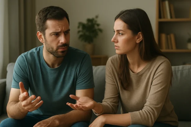 Muž a žena diskutujú o svojich pocitoch vo vzťahu.