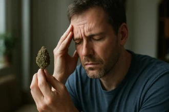 Muž premýšľa o účinkoch THC na svoj mozog