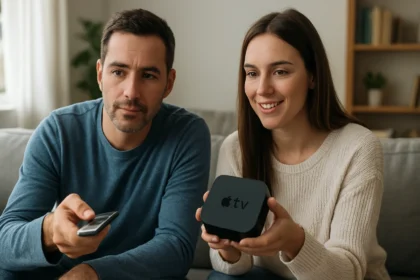 Pár si užíva svoje Apple TV a objavuje možnosti zábavy.