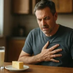 Muž zažíva nepríjemné pocity po konzumácii mliečneho výrobku