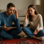 Pár diskutuje o podlahovom kúrení a jeho výhodách a nevýhodách.