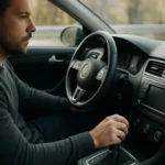 Muž ovládajúci automobil s automatickou spojkou