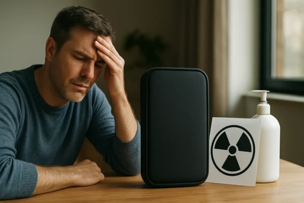 Muž cíti stres z vplyvu gama žiarenia na zdravie