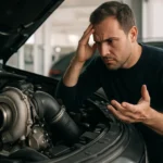 Muž znepokojený stavom turbomotora pri kúpe auta.