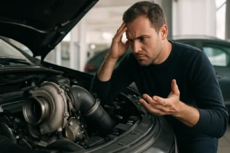 Muž znepokojený stavom turbomotora pri kúpe auta.