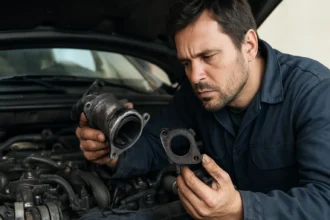 Mechanik skúma EGR ventil a tesnenie vo vozidle