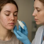 A dermatology consultation with isotretinoin treatment for acne.