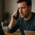 Muž telefonuje na DECT telefóne v domácnosti.