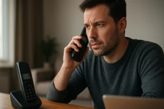 Muž telefonuje na DECT telefóne v domácnosti.