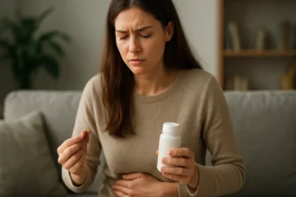 Žena berúca železné tablety na menštruačný cyklus