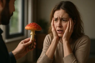 Žena vystrašená pohľadom na jedovatý hovädzí huba