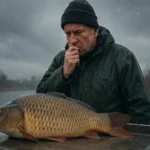 Muž uvažujúci nad kaprom počas studeného frontu