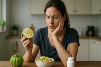Žena skúma Garcinia Cambogia ako prostriedok na chudnutie.