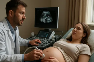 Ultrazvukové vyšetrenie tehotnej ženy s lekárom