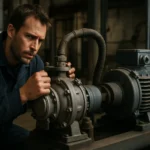 Inžinier pri kontrolovaní sekundárneho vzduchového čerpadla v priemyselnom systéme.